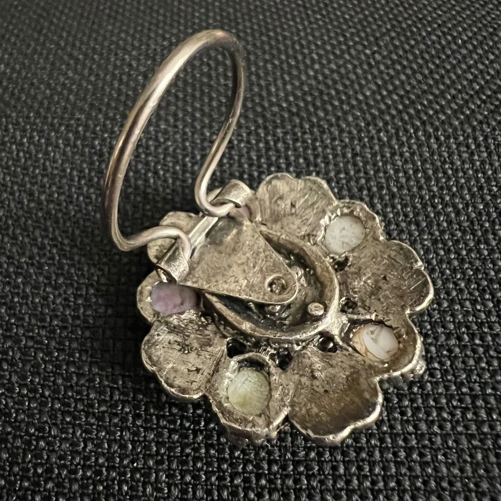 Vintage Silver Tone Faux Agate Celtic Knot Scarf Clip Ring Size 1.5